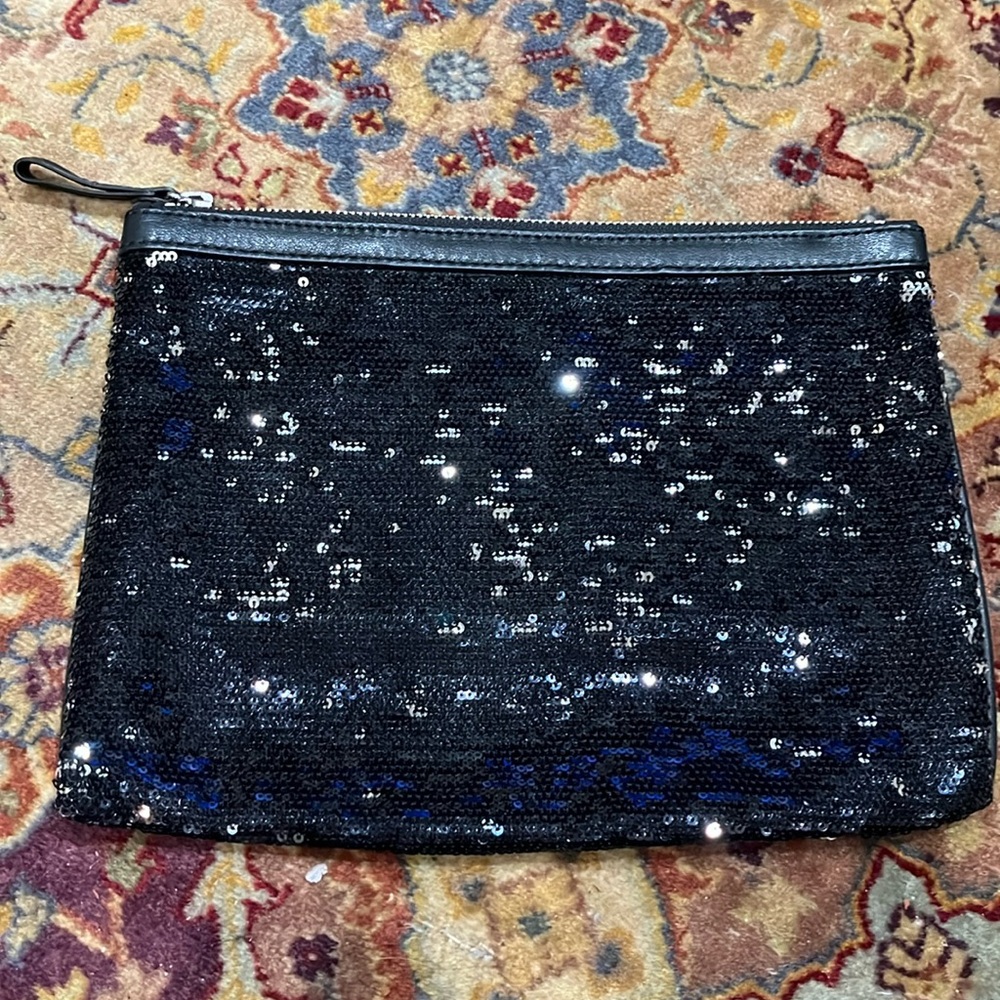 Ann Taylor Black sequin zipper pouch